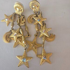 Statement Earrings with Stars & Moons dangling clip on  style